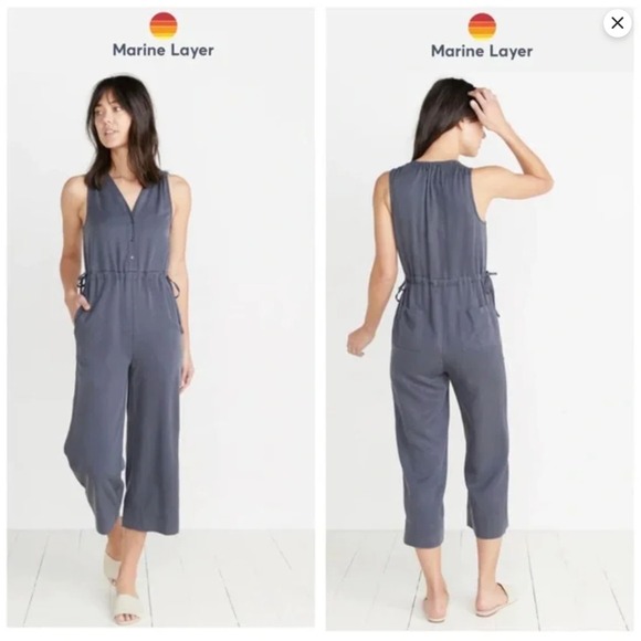 Marine Layer Katy women's XL Sleeveless Jumpsuit romper Wide Leg Gray Casual
